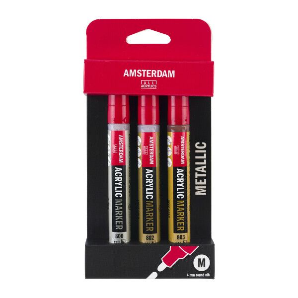 Sada metalických akryl. markerů 4mm Amsterdam 3ks