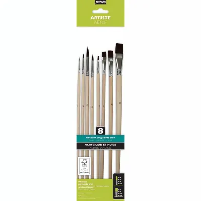 Sada 8 štětců BP - kulaté + ploché (long handle)