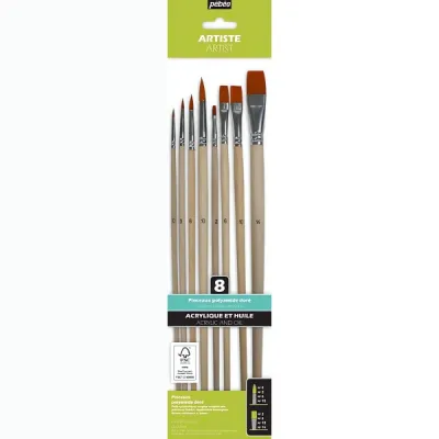 Sada 8 štětců YP - kulaté + ploché (long handle)