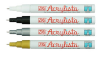 Akrylový fix Acrylista Chisel Tip (Kuretake) 0,5mm | K Acrylista 0,5 mm 000 White, K Acrylista 0,5 mm 010 Black, K Acrylista 0,5 mm MT 101 Gold, K Acrylista 0,5 mm MT 102 Silver