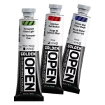 Akrylová barva Golden Open Slow Drying 59 ml - varianty | Anthraquinone Blue 7005, Benzimidazolone Yellow Medium 7008, Benzimidazolone Yellow Light 7009, Bone Black 7010, Burnt Sienna 7020, Burnt Umber 7030, Carbon Black 7040, Cerulean Blue Chromium 7050, Chromium Oxide Green 7060, Cadmium Orange 7070, Cadmium Red Light 7090, Cadmium Red Medium 7100, Cadmium Yellow Dark 7110, Cadmium Yellow Medium 7130, Cadmium Yellow Primrose 7135, Cobalt Blue 7140, Cobalt Turquoise 7144, Green Gold 7170, Hansa Yellow Opaque 7191, Jenkins Green 7195, Naphthol Red Light 7210, Nickel Azo Yellow 7225, Payne's Gray 7240, Permanent Green Light 7250, Permanent Violet Ark 7253, Phthalo Blue (Green Shade) 7255, Phthalo Blue (Red Shade) 7260, Phthalo Green (Blue Shade) 7270, Pyrrole Red 7277, Azo Gold 7302, Quinacridone Magenta 7305, Quinacridone Red 7310, Raw Sienna 7340, Raw Umber 7350 , Red Oxide 7360, Teal 7369, Titan Buff 7370, Titan Green Pale 7371, Titanium White 7380, Transparent Brown Iron Oxide 7383, Transparent Red Iron Oxide 7385, Transparent Yellow Iron Oxide 7386, Ultramarine Blue 7400, Yellow Ochre 7407, Zinc White 7415, N5 Neutral Gray 7445, Alizarin Crimson Hue 7450, India Yellow Hue 7455, Manganese Blue Hue 7457, Naples Yellow Hue 7459, Prussian Blue Hue 7460, Sap Green Hue 7461, Van Dyke Brown Hue 7462, Terre Verte Hue 7468, Viridian Green Hue 7469, Iridescent Bright Gold (Fine) 7480, Iridescent Bronze (Fine) 7481, Iridescent Gold (Fine) 7484, Light Ultramarine 7566, Light Phthalo Blue 7577