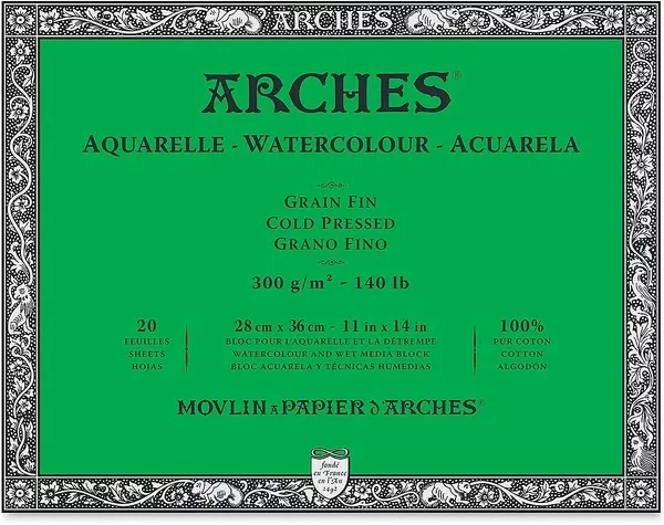 Arches blok lepený - 4 str. 20l CP 300g - varianty - Arches blok lepený - 4 str. 28x36cm 20l CP 300g