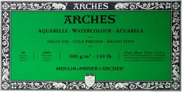 Arches blok lepený - 4 str. 20l CP 300g - varianty - Arches blok lepený - 4 str. 15x30cm 20l CP 300g