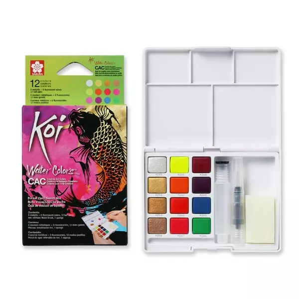 Sada metal. akvarel. barev s vod. štětcem Koi 12ks Sakura