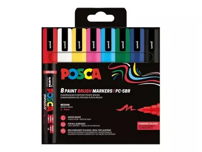 Sada Posca popisovačů PC-5BR se štětcovým hrotem - 8 akrylových popisovačů