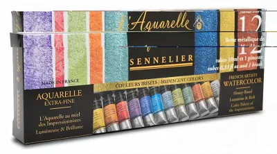 Sennelier L'Aquarelle Iridescent - mistrovská sada iridescentních akvarelových barev (12×10 ml) + št