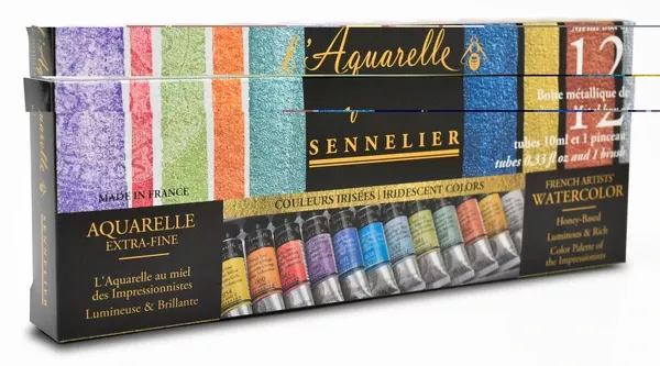 Sennelier L'Aquarelle Iridescent - mistrovská sada iridescentních akvarelových barev (12×10 ml) + št