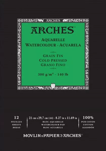 Arches skicák lepený 12l CP 300g - varianty - Arches skicák lepený 21x29,7cm 12l CP 300g