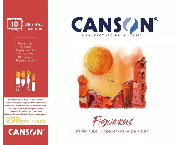 Canson Figueras na olejové barvy(lepený) - 290 g, 10 listů - varianty - Figueras, lepený - 38 x 46 cm
