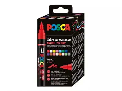 Sada Posca akrylových popisovačů PC-5BR se štětcovým hrotem - 16ks 