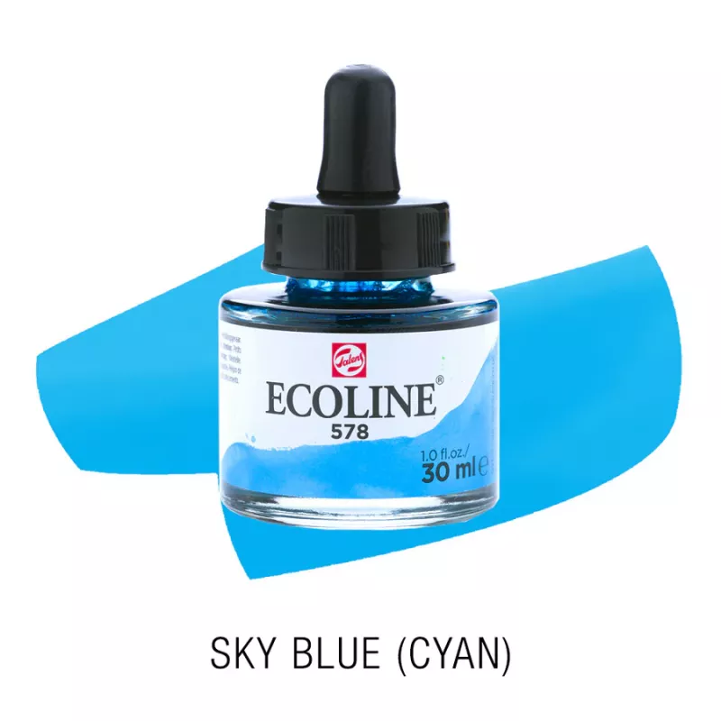 Ecoline akvarelový inkoust 30ml - Sky Blue Cyan 578