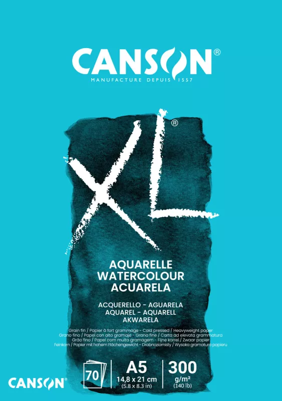 Lepené akvarelové skicáky Canson XL Aquarelle - varianty - XL Aquarelle, A5 - 70 listů, 300 g/m²