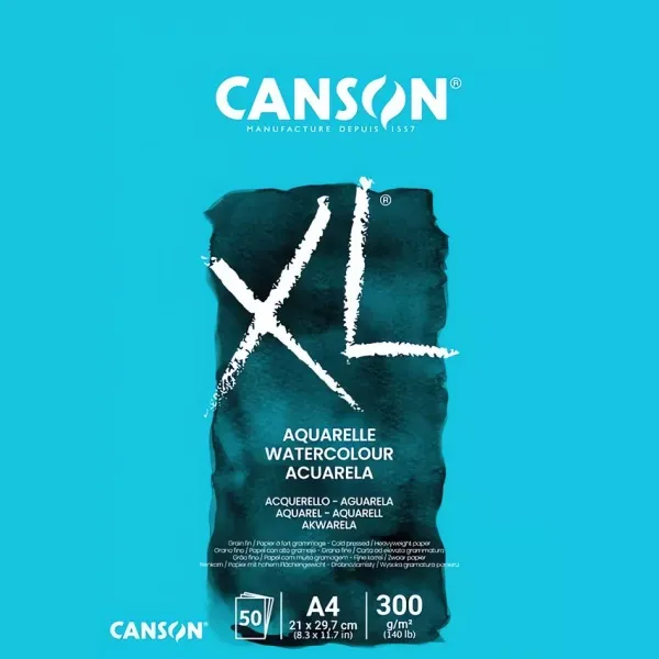 Lepené akvarelové skicáky Canson XL Aquarelle - varianty - XL Aquarelle, A4 - 50 listů, 300 g/m²