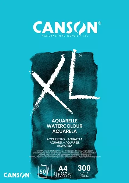 Lepené akvarelové skicáky Canson XL Aquarelle - varianty - XL Aquarelle, A4 - 50 listů, 300 g/m²
