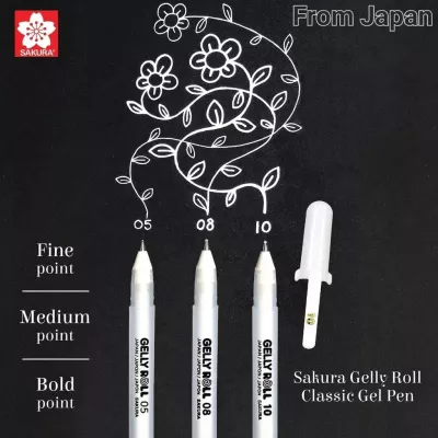 Sakura Basic White Gelly Roll - varianty | Klasická bílá gelovka 0,5 mm, Klasická bílá gelovka 0,8 mm, Klasická bílá gelovka 1 mm