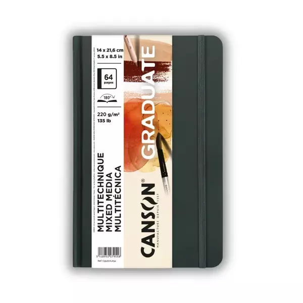 Skicák Mixed Media Graduate Book s pevnou vazbou, přírodní listy - 14 x 21,6 cm, 64 listů, 220g/m² Canson