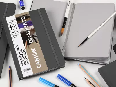 Skicák Mixed Media Graduate Book s pevnou vazbou, šedé listy - 14 x 21,6 cm, 64 listů, 220g/m² Canson