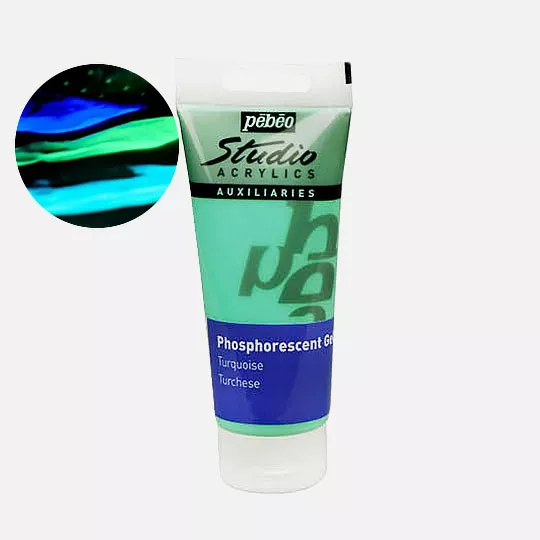 Studio Acrylics Pébéo 100 ml - varianty - Phosphorescent Gel Turquoise Pebeo