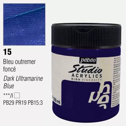 Studio Acrylics Pébéo 500 ml - varianty - 15 Dark Ultramarine Blue Pebeo