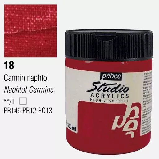 Studio Acrylics Pébéo 500 ml - varianty - 18 Naphtol Carmine Pebeo