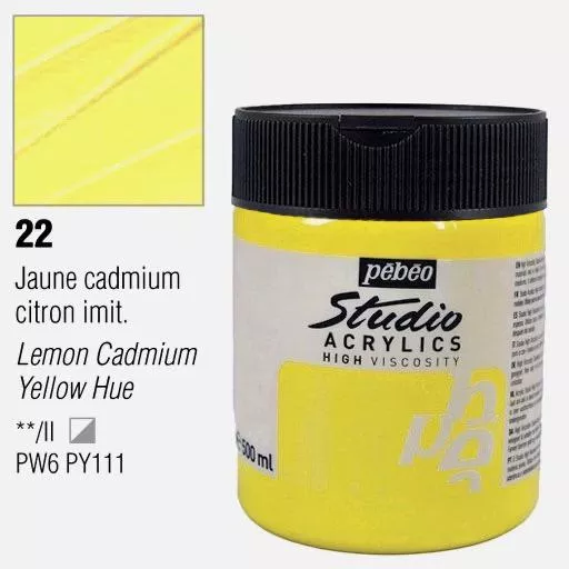 Studio Acrylics Pébéo 500 ml - varianty - 22 Lemon Cadmium Yellow Hue Pebeo