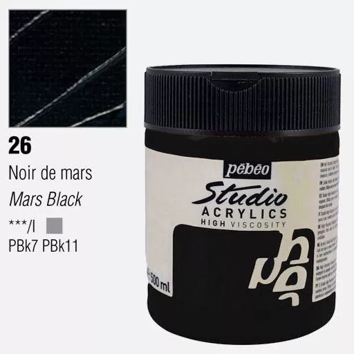 Studio Acrylics Pébéo 500 ml - varianty - 26 Mars Black Pebeo