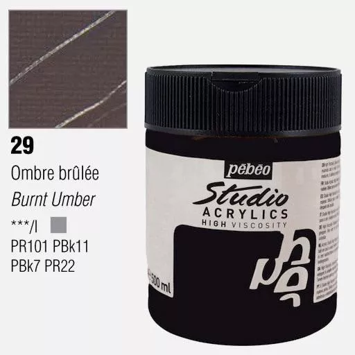 Studio Acrylics Pébéo 500 ml - varianty - 29 Burnt Umber Pebeo