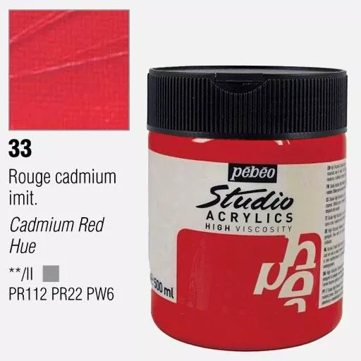 Studio Acrylics Pébéo 500 ml - varianty - 33 Cadmium Red Hue Pebeo