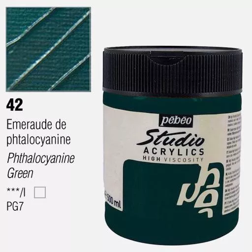 Studio Acrylics Pébéo 500 ml - varianty - 42 Phthalocyanine Green Pebeo