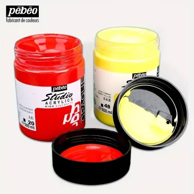 Studio Acrylics Pébéo 500 ml - varianty | 11 Titanium White, 14 Opaque Cobalt Blue Hue, 15 Dark Ultramarine Blue, 17 Phthalocyanine Blue, 18 Naphtol Carmine, 22 Lemon Cadmium Yellow Hue, 23 Medium Cadmium Yellow Hue, 26 Mars Black, 27 Yellow Ochre, 29 Burnt Umber, 30 Turquoise Blue, 32 Cadmium Orange Hue, 33 Cadmium Red Hue, 42 Phthalocyanine Green, 43 Cadmium Green Hue, 44 Hookers Green, 46 Neutral Grey, 47 Dark Cobalt Violet Hue, 48 Opaque Primary Yellow, 49 Cyan Primary Cyan, 50 Primary Magenta, 65 Ivory, 73 Ivory Black Hue, 351 Silver, 352 Gold, 355 Copper, 357 Iridescent Blue-Green, 370 Fluorescent Orange, 371 Fluorescent Pink, 372 Fluorescent Yellow