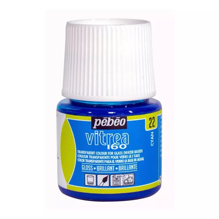VITREA - vypalovací barvy na sklo (Pébéo) 45ml - jednotlivé odstíny - Modrá Cyan 22 Pebeo