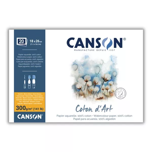 Bavlněné akvarel.skicáky Coton d’Art, CP - varianty Canson