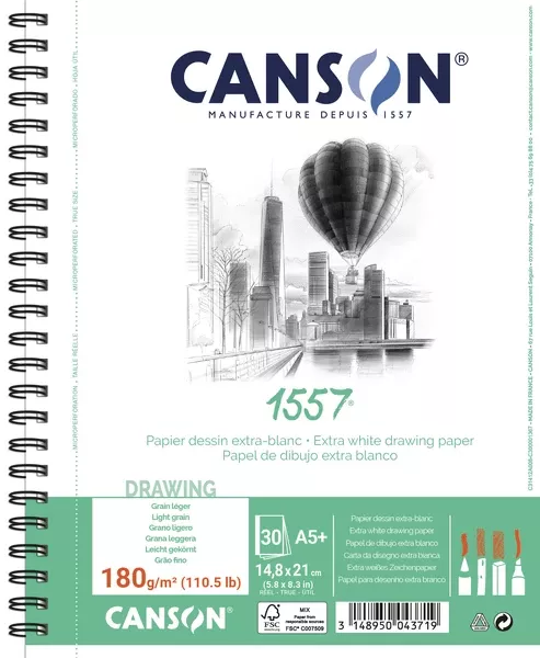 Canson 1557 skicák 30l LG 180g - varianty - 1557 skicák krouž. vazba A5+ - 30l