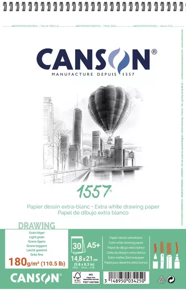 Canson 1557 skicák 30l LG 180g - varianty - 1557 skicák krouž. vazba A5+ - 30l