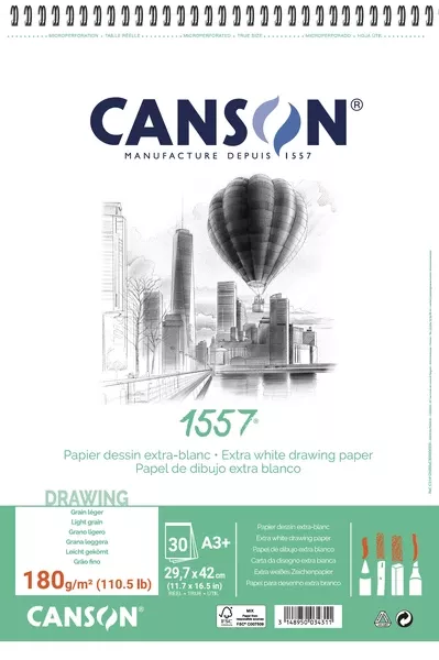 Canson 1557 skicák 30l LG 180g - varianty - 1557 skicák krouž. vazba A3+ - 30l