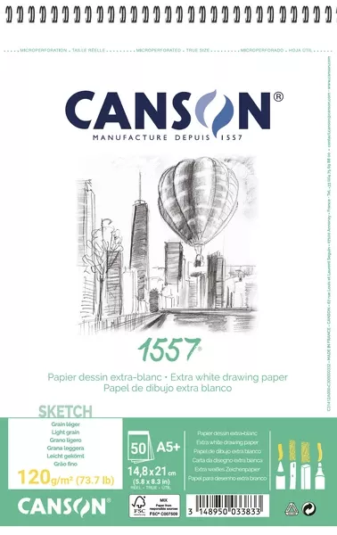 Canson 1557 skicák 50l LG 120g - varianty - 1557 skicák krouž. vazba A5+ - 50l