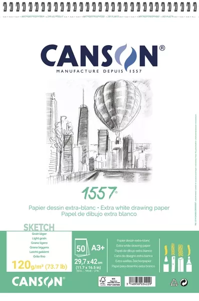 Canson 1557 skicák 50l LG 120g - varianty - 1557 skicák krouž. vazba A3+ - 50l
