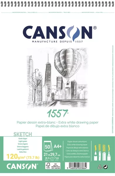 Canson 1557 skicák 50l LG 120g - varianty - 1557 skicák krouž. vazba A4+ - 50l