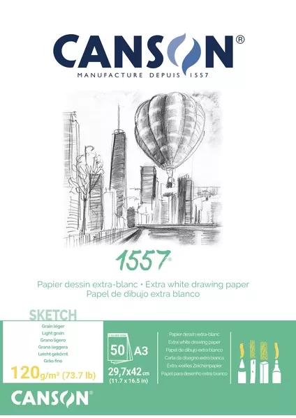 Canson 1557 skicák 50l LG 120g - varianty - 1557 skicák lepený - A3 50l