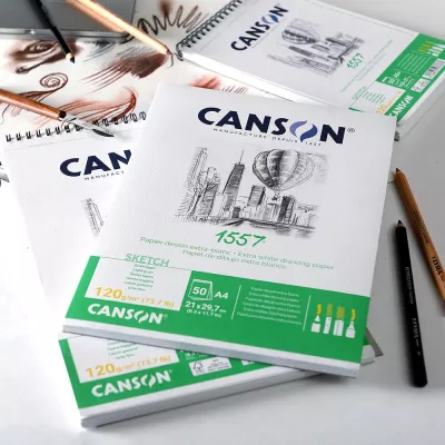 Canson 1557 skicák  50l LG 120g - varianty | 1557 skicák lepený  -  A5 50l, 1557 skicák lepený  -  A4 50l, 1557 skicák lepený  -  A3 50l, 1557 skicák krouž. vazba A5+ - 50l, 1557 skicák krouž. vazba A4+ - 50l, 1557 skicák krouž. vazba A3+ - 50l