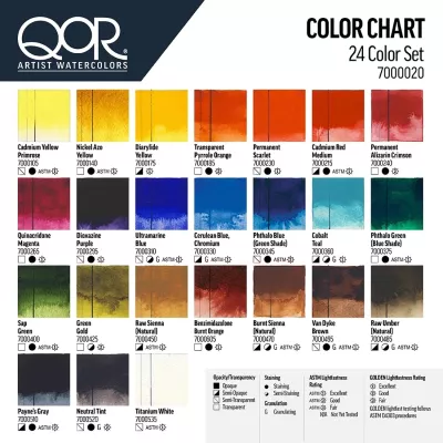 Golden QoR Color Set - sada akvarelových barev QoR, 24 x 5 ml Golden QoR Color Set - sada akvarelových barev QoR, 24 x 5 ml