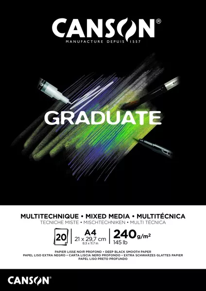 Graduate Mix. Med. Black skicák lep. A4 20l S 240g - Black skicák lepený 20l S 240g - A4 Canson