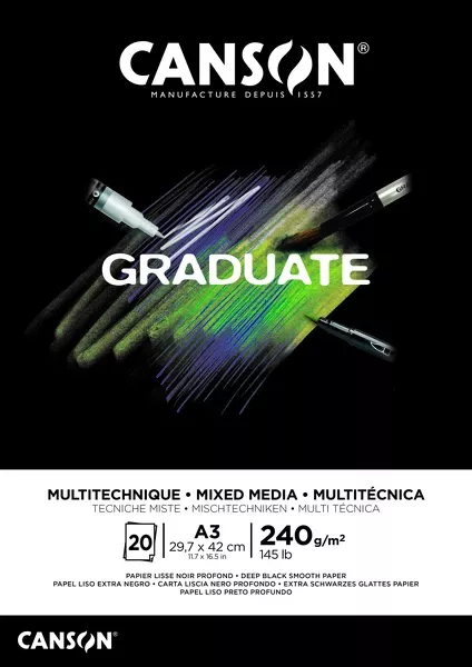 Graduate Mix. Med. Black skicák lep. A4 20l S 240g - Black skicák lepený 20l S 240g - A3 Canson
