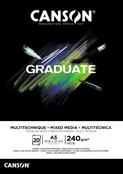 Graduate Mix. Med. Black skicák lep. A4 20l S 240g Canson