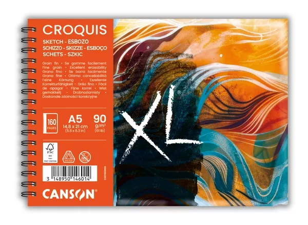 kicák Canson XL Croquis Waves, A5 - pro kresbu a skicování, 80 listů, 90 g/m²