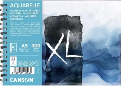 Skicák Canson XL Blok spirálový, akvarelový A5, 300 g, 30 listů, lisovaný za studena