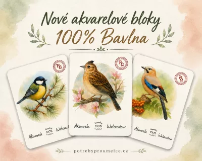 Akvarelový skicák ARTISTO Tit, 100% bavlna -  varianty | ARTISTO Lark, 100% bavlna - 200 g/m², 15 x 15 cm, ARTISTO Jay, 100% bavlna - 300 g/m², 20 x 20 cm, ARTISTO Tit, 100% bavlna - 300 g/m², 15 x 25 cm