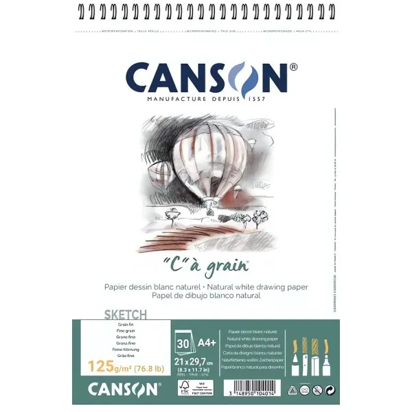 "C" à grain skicák - (125g/m2, 30 archů) - A4 - kroužková vazba Canson