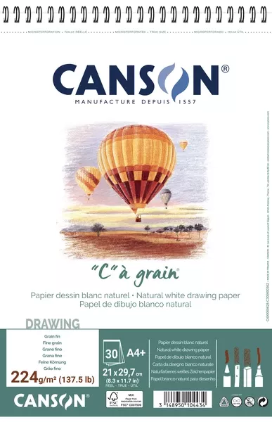 "C" à grain skicák - (224g/m2, 30 archů) - varianty - A4 - kroužková vazba Canson