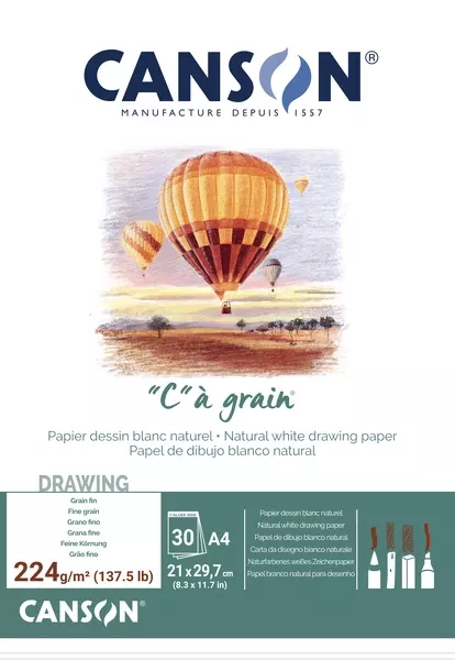 "C" à grain skicák - (224g/m2, 30 archů) - varianty - A4 - lepený na krátké straně Canson